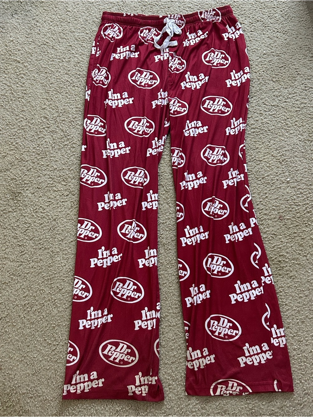 Dr. Pepper Soda Logo All Over Print Men’s Red Sleep Pajama Pants W/Drawstring XL